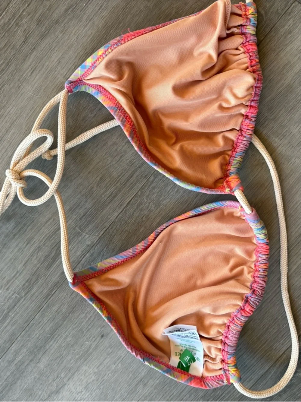 J.Crew: Rope String Bikini Top In Sunset Plaid size XL - Picture 4 of 6